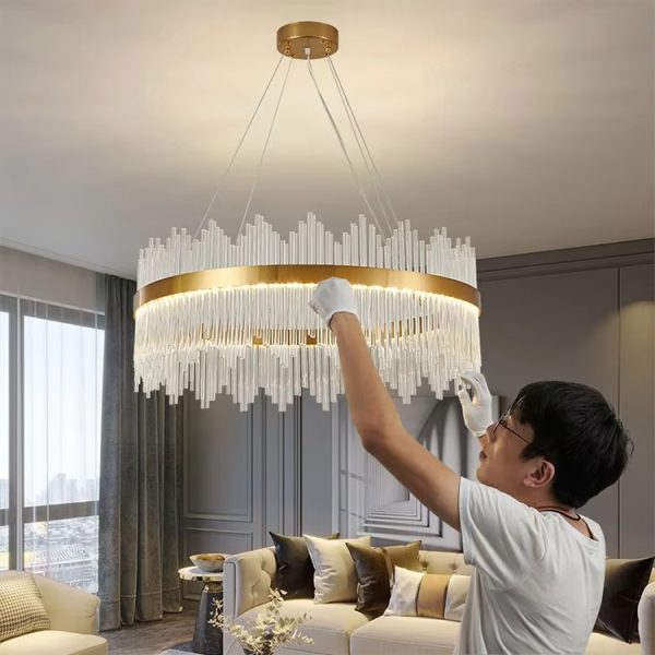 LED modern simple luxury crystal living room lamp glass round lamp