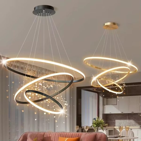 Hotel Circle Hanging Pendant Light 3 Ring Acrylic Luxury Led Chandelier