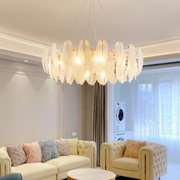 Modern Crystal Chandelier Feather Pendant Lamp Luxury Staircase Bedroom lamp