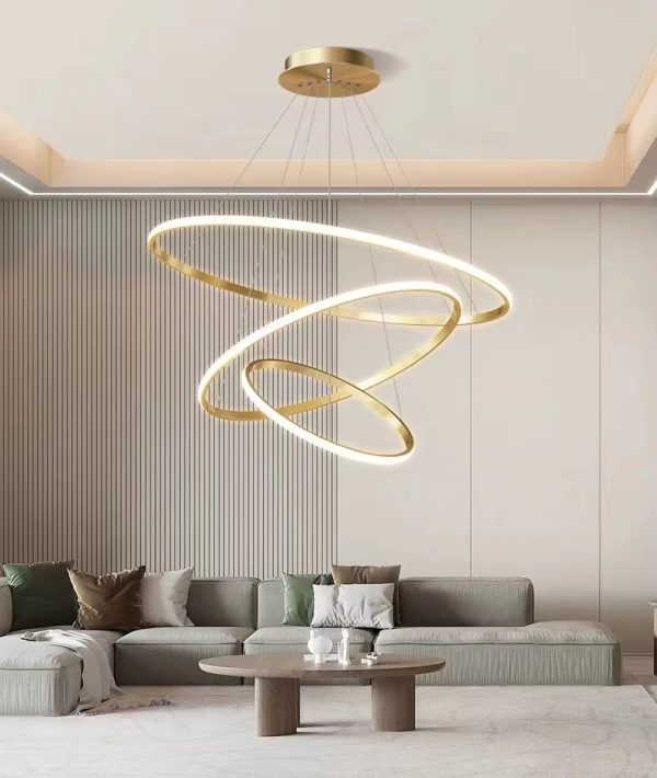 Hotel Circle Hanging Pendant Light 3 Ring Acrylic Luxury Led Chandelier