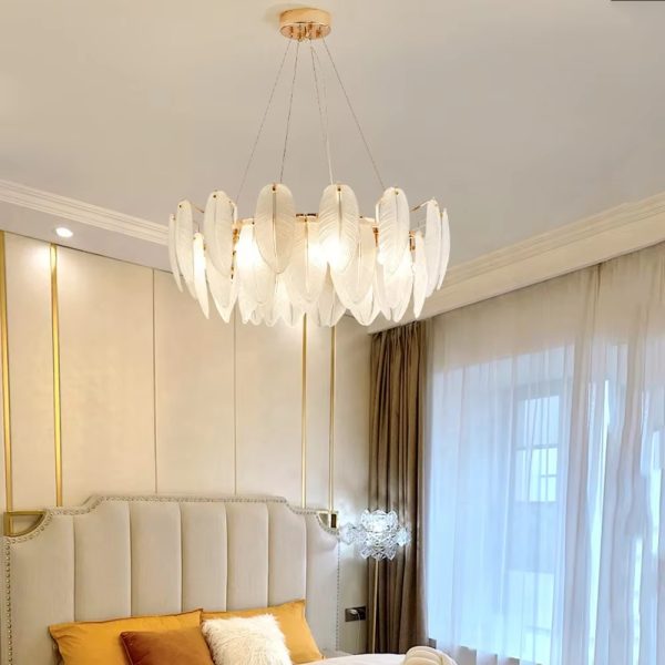 Modern Crystal Chandelier Feather Pendant Lamp Luxury Staircase Bedroom lamp