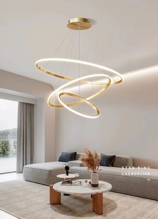 Hotel Circle Hanging Pendant Light 3 Ring Acrylic Luxury Led Chandelier
