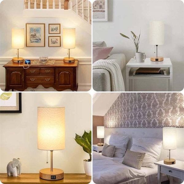 Private model wooden base fabric zipper switch bedside table lamp