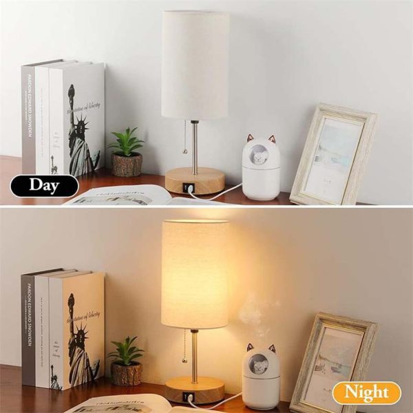 Private model wooden base fabric zipper switch bedside table lamp