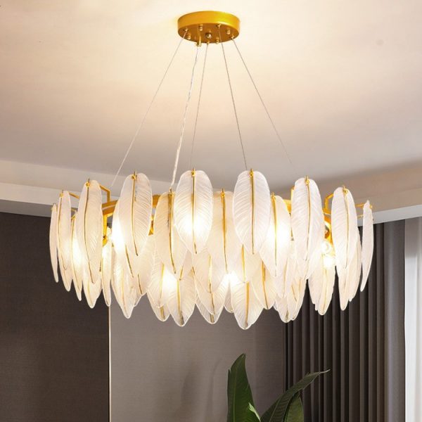 Modern Crystal Chandelier Feather Pendant Lamp Luxury Staircase Bedroom lamp