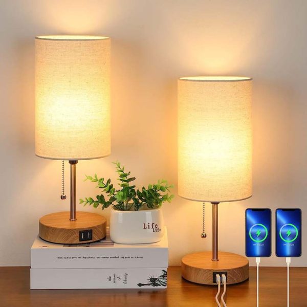 Private model wooden base fabric zipper switch bedside table lamp