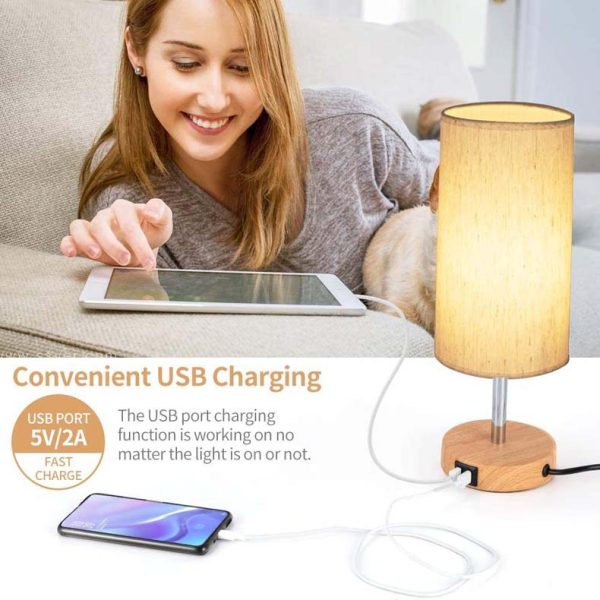 Wood base Dual USB touch three-speed dimming desk lamp