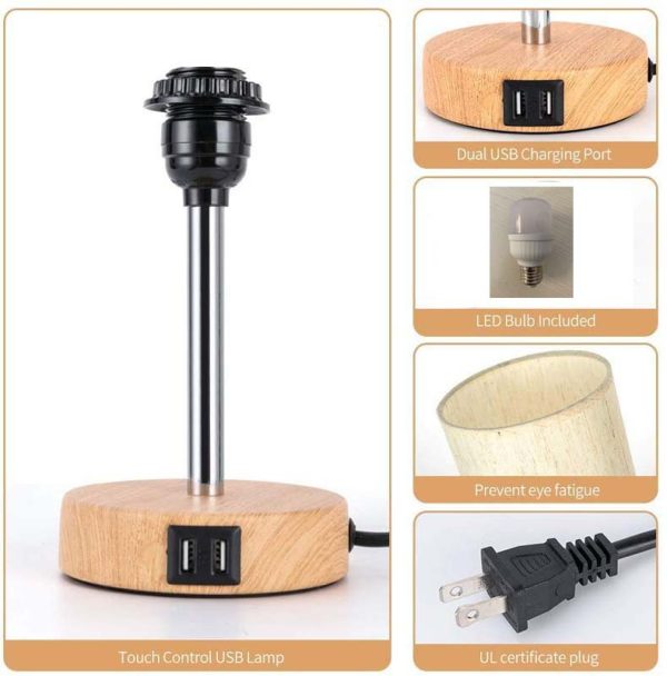 Wood base Dual USB touch three-speed dimming desk lamp